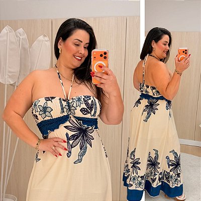 Vestido Adriana Multi Formas Bege Estampado Plus Size