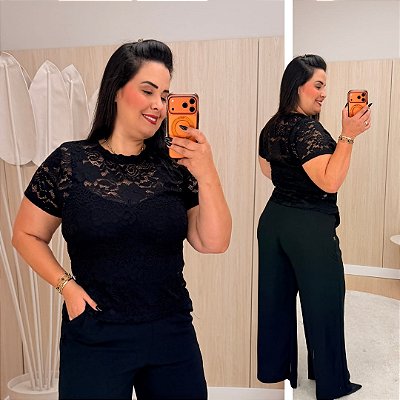 Blusa Renda Cléo Preta Plus Size
