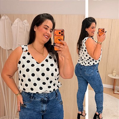 Regata Argola Branco Poá Plus Size