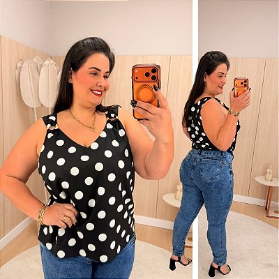 Regata Argola Preta Poá Plus Size