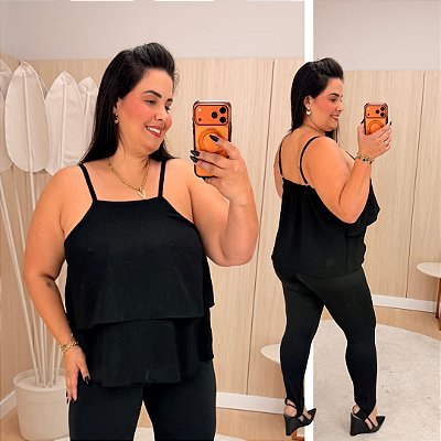 Blusa Alcinha Babado Zaya Preto Plus Size