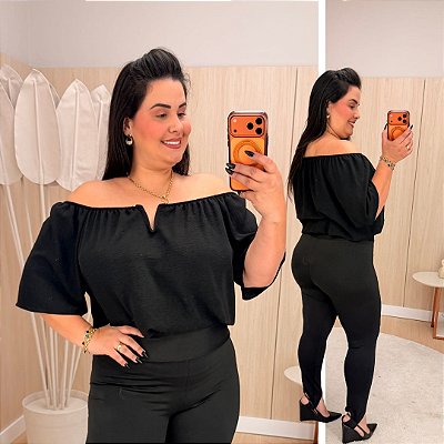 Blusa Ciganinha Aro Deise Preto Plus Size