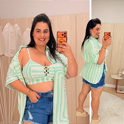 Conjunto Kimono Listra Fabi Verde Plus Size