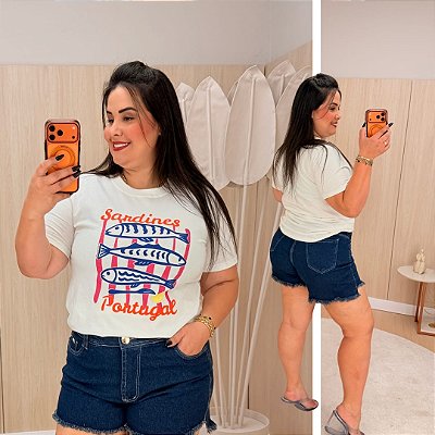 T shirt Sardines Portugal Estampada Vermelha Plus Size