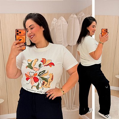 T shirt Big Dreams Branca Floral Plus Size