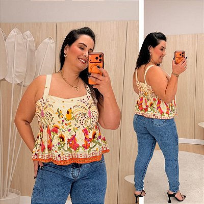 Blusa Alcinha Trop Off e Laranja Plus Size