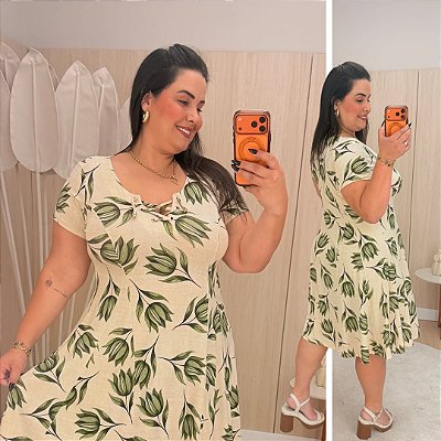 Vestido Visco Estampado Verde Plus Size
