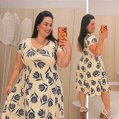 Vestido Visco Estampado Azul Plus Size