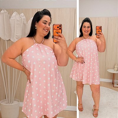 Macaquinho Ema Rosa Poá Plus Size