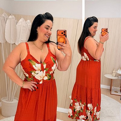 Vestido Ingrid Laranja Floral Plus Size