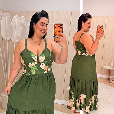 Vestido Ingrid Verde Floral Plus Size