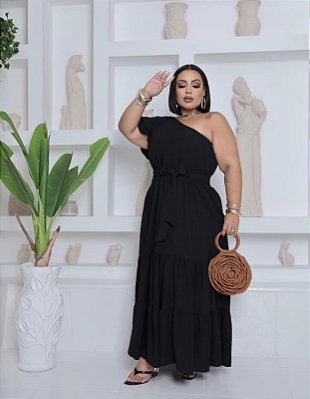 Vestido Nula Babado Marília Preto Plus Size