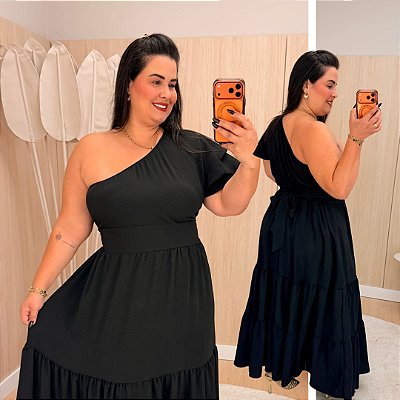Vestido Nula Babado Marília Preto Plus Size