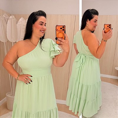 Vestido Nula Babado Marília Verde Plus Size