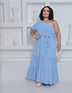 Vestido Nula Babado Marilía Azul Plus Size