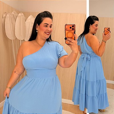 Vestido Nula Babado Marilía Azul Plus Size