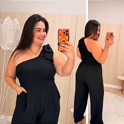 Macacão Nula Elis Preto Plus Size