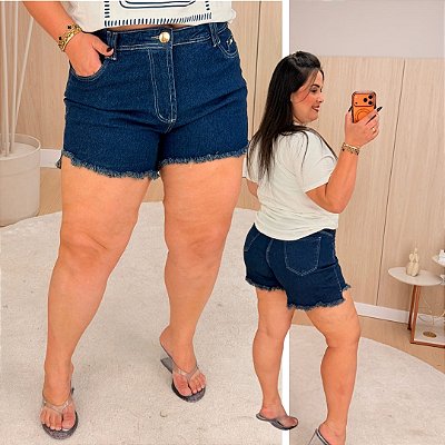 Short Jeans FF Cristina Escuro Plus Size