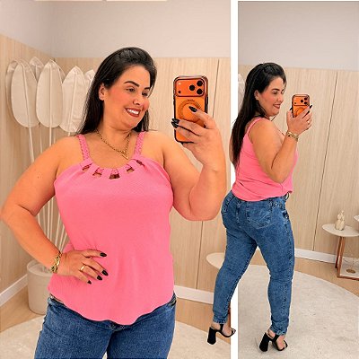 Blusa Alça Duna Jaque Rosa Plus Size