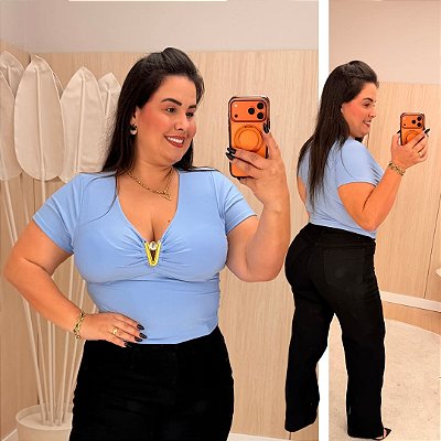 Cropped Pedra Dani Azul BB Plus Size