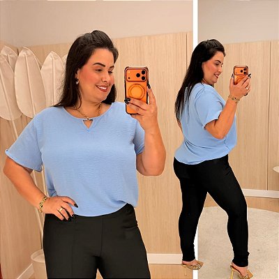 Blusa Manga Duna Beatriz Azul BB Plus Size