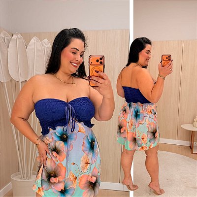 Macaquinho Multi Formas Roxo e Rosa Plus Size