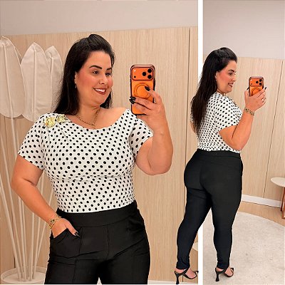 Blusa Manga Lara Branca Poá Plus Size