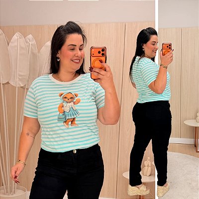 T shirt Ursa Listra Verde Plus Size