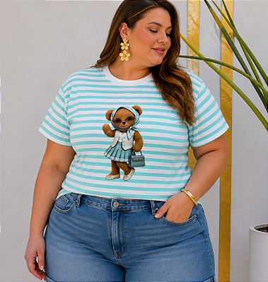 T shirt Ursa Listra Verde Plus Size
