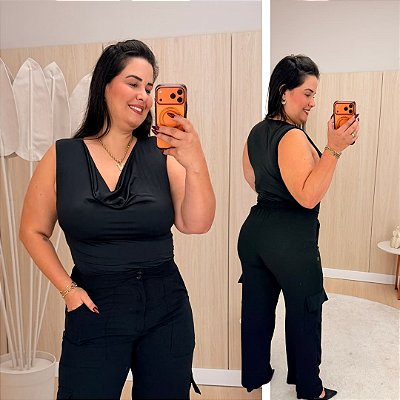 Blusa Gola Boba Jasmine Preta Plus Size