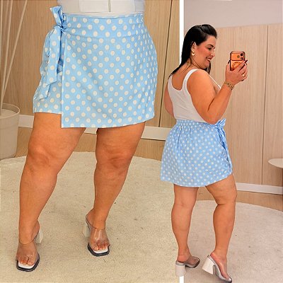 Short Saia Babi Azul Poá Plus Size