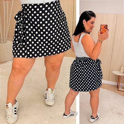 Short Saia Babi Preto Poá Plus Size