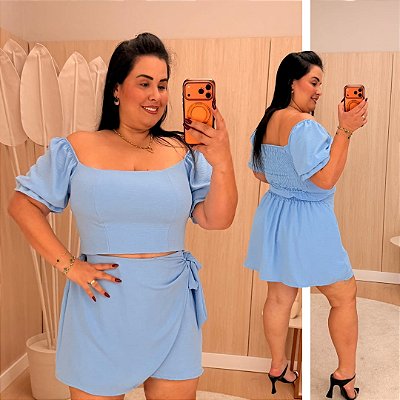 Conjunto Vip Manga Eliana Azul Plus Size