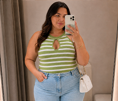 Regata Gota Modal Verde Listra Plus Size