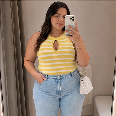 Regata Gota Modal Amarelo Listra Plus Size