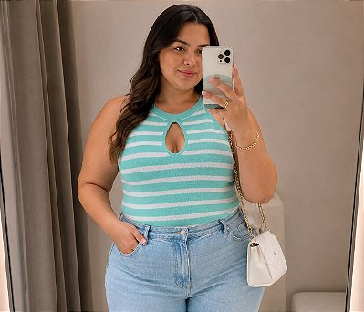 Regata Gota Modal Azul Listra Plus Size