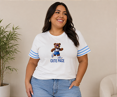T shirt Urso Cute Listra Azul Plus Size