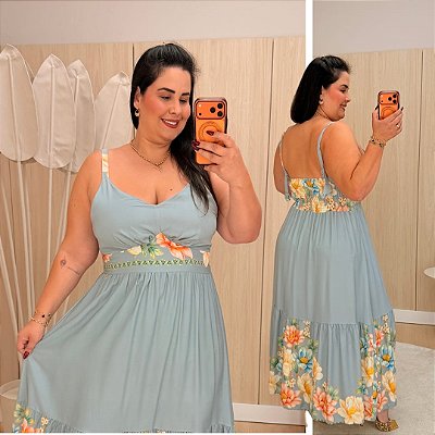 Vestido Letícia Azul Estampado Plus Size
