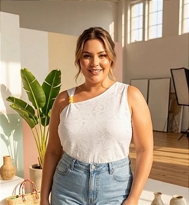 Blusa Nula Laise Rebeca Branca Plus Size