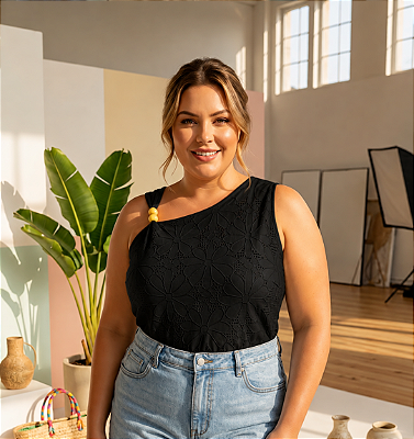 Blusa Nula Laise Rebeca Preta Plus Size