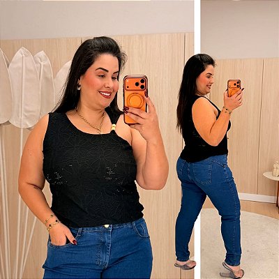 Blusa Nula Laise Rebeca Preta Plus Size