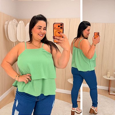 Blusa Alcinha Babado Zaya Verde Plus Size