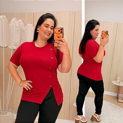 Blusa Vest Legging Botões Vermelha Plus Size