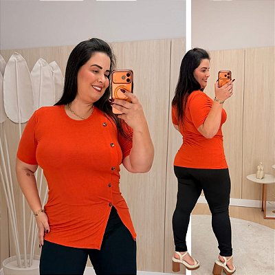 Blusa Vest Legging Botões Laranja Plus Size