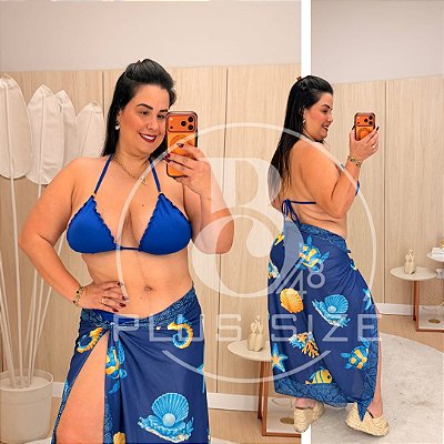 Biquíni com Saída Azul Estampado Plus Size