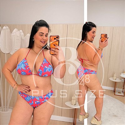 Biquíni Rosa Floral Azul Plus Size