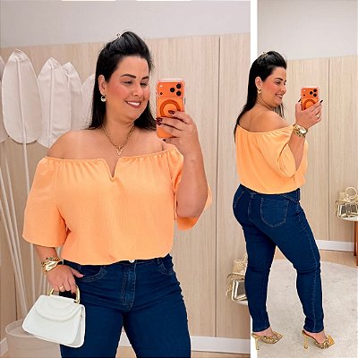 Blusa Ciganinha Aro Deise Laranja Plus Size