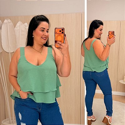 Blusa Regata Babado Lana Verde Plus Size