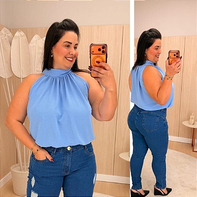 Blusa Gola Luisa Azul Plus Size