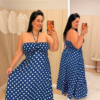 Vestido Multi Formas Azul Poá Plus Size